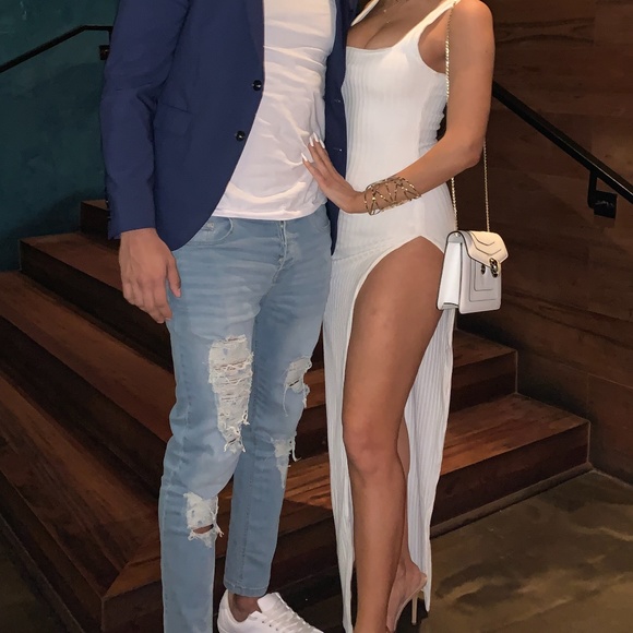 Oh Polly Split Leg Ribbed Maxi Dress in White - Picture 6 of 6